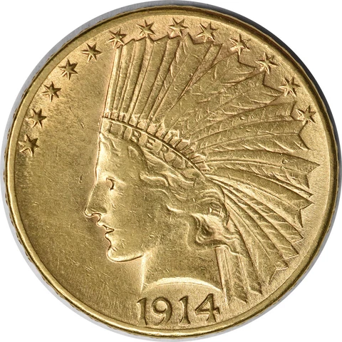 1914-D $10 Gold Indian AU Slider Uncertified #145 Cover