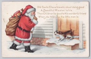 CARTOLINA di Natale Babbo Natale Cappotto Rosso Borsa Cane che Abbaia Whitney Made - Foto 1 di 2