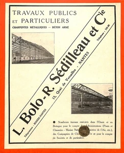 NANTES ( 44 ) BOLO & SEDILLEAU / TOURS ( 37 ) ETS BERTAULT / PUBLICITÉ 1934 - Picture 1 of 2