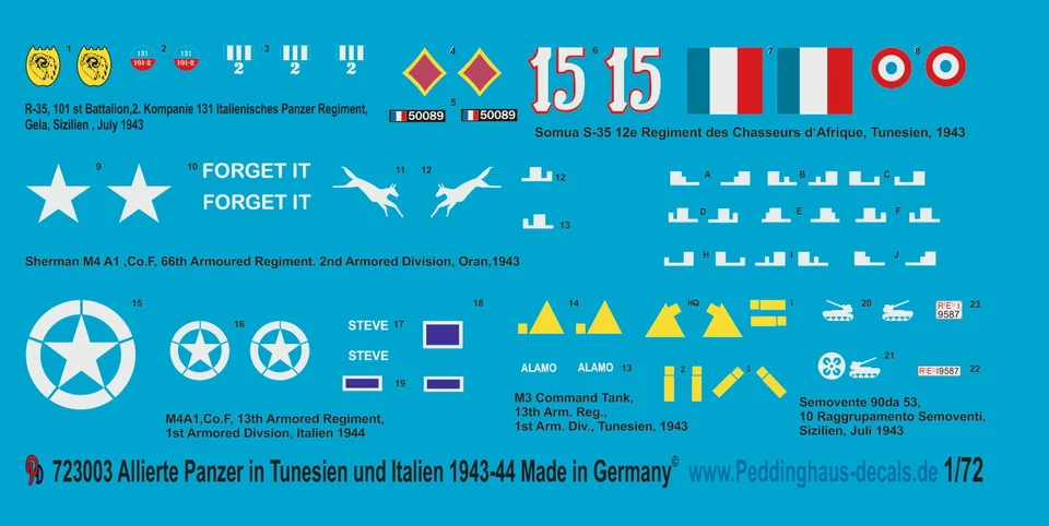 Decalcomanie Peddinghaus 1/72 3003 Alleati Carri Armati In Tunisia E Italia - Immagine 1 di 1