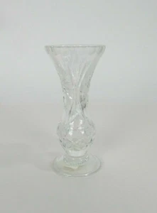 Crystal Footed Clear Etched Patterned Small Bud Vase 6" - Picture 1 of 5