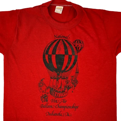 Vintage Hot Air Balloons Indianola Youth T Shirt Large Iowa 80s Kids Boys Red - Image 1 of 4