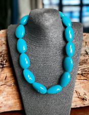 Teal / Kingfisher Blue Chunky Pebble Oval Beaded Statement Senze Retro Necklace
