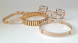 Lotto 4 Pezzi Braccialetti Elasticizzati Strass Lotto Gioielli Vintage - Foto 1 di 7