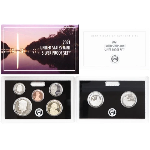 2021 S Proof Set Original Box & COA 7 Coins 99.9% Silver Cover