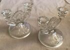 Depression Glass Jeannette Iris Pair Of Clear Candleholders