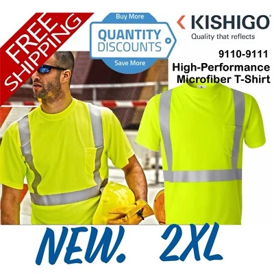 Camiseta de seguridad de alta visibilidad de microfibra de alto rendimiento Kishigo para hombre 2XL 9110 9111 Foto 1 de 4