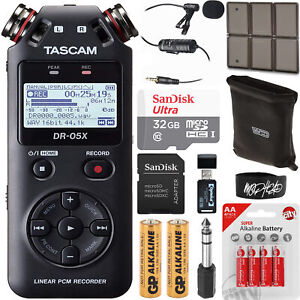 Tascam DR-05X Stereo Handheld Audio Recorder Bundle with 32GB + Lapel Microphone