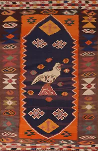 Vintage Tribal Gemüsefarbstoff Kilim Teppich 5x6 Wolle handgewebter Wendeteppich - Bild 1 von 15