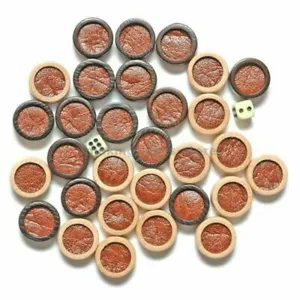 30 Backgammon Board Game Pieces and Dice Replacement Checkers Chips Natural Wood - Picture 1 of 4