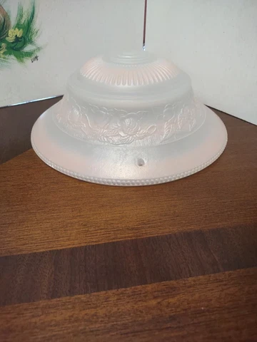 Vintage Ceiling Light Shade Glass Fixture Globe Frost Pink White Embossed 3 Hole Cover