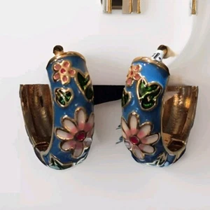 Womens Pink Linen Multicolor Hoop Gold Plated Enamel Earrings NEW (942) - Picture 1 of 9
