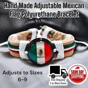 Mexican Flag Colors & Beige Polyurethane Adjustable Bracelet Sz 6-9 - Picture 1 of 3