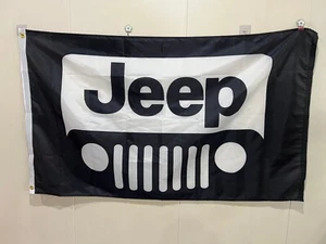 Camión todoterreno Jeep Wrangler con logotipo en blanco y negro 3x5 pies Bandera Bandera Decoración Coche - Imagen 1 de 1