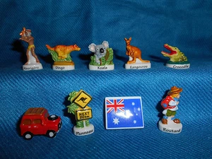 AUSTRALIA Icon SYMBOLS Outback KOALA Set 9 Mini Figurines FRENCH Porcelain FEVES - Picture 1 of 10