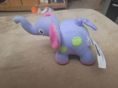 TINY LOVE Peluche Elefante Púrpura Rosa Verde Manchas Shatos Jiggles Foto 1 de 2