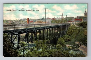 Richmond IN-Indiana, Aerial Main Street Bridge, Antique, Vintage Postcard - Picture 1 of 2