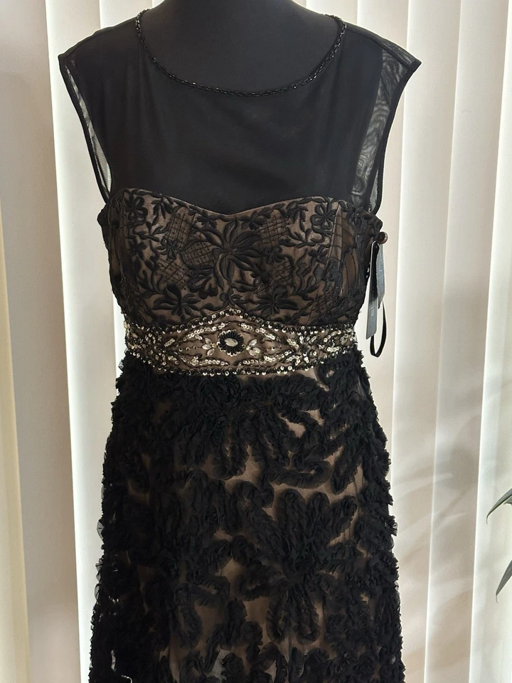 NUEVO CON ETIQUETAS Sue Wong N1301 Cóctel Baile de graduación Noche Roseta Vestido Corto NEGRO/DESNUDO! 10 Foto 1 de 4