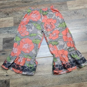 Matilda Jane Pants Kids Girls Size 6 Floral Ruffled Lace Hem Peach Gray Boho - Picture 1 of 12