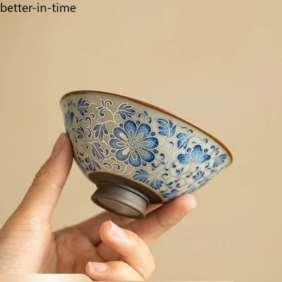 110毫升Ru窑陶瓷纠缠莲花银线茶具茶杯品尝杯 — 第 1/4 张图片