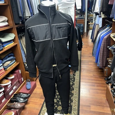 Stylish Men's Black Prada Tracksuit with Zip-Up Jacket and Pants - Image 1 of 4
