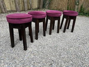 Vintage Wooden Fabric Low Bar Man Cave Kitchen Dining Room Stools x 4 - Picture 1 of 17