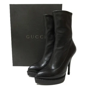 GUCCI Botas de Tacón Alfiler de Cuero Puntera Punta EU34/US4 Negras para Mujer Auténticas Excelentes - Imagen 1 de 12