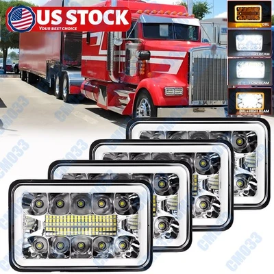 4X DOT Approved 4x6" LED Headlight Hi/Lo DRL for Peterbilt Kenworth Freightliner - Image 1 of 4