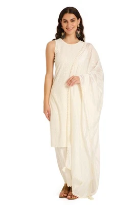 Conjunto de ropa étnica Rayón Lucknowi Chikankari Kurta Palazzo Dupatta para mujer Foto 1 de 4