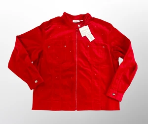 NWT Vintage Quacker Factory Womens XL Jacket Red Corduroy Rhinestone Zip Y2K - Picture 1 of 22