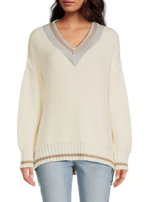 Suéter vintage Havana Varsity polar cuello en V para mujer en marfil talla pequeña Foto 1 de 4