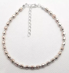 ROSE GOLD FACETED METALLIC CYLINDER BEADED ANKLE BRACELET ANKLET 9.5" 472 - Picture 1 of 1