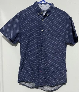 Tommy Hilfiger Men’s Short Sleeve Button-Down Shirt Navy Blue White Polka Dots M - Picture 1 of 5