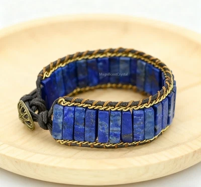 Premium Lapis Lazuli Bracelet Genuine Natural Stone Balance Handmade Jewelry - Image 1 of 4