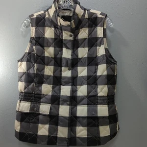 Talbots Petites Women's Plaid Black White Quilted Puffer Vest  Small Petite J18 - Picture 1 of 9