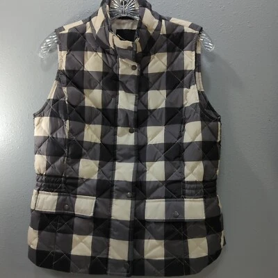 Talbots Petites Women's Plaid Black White Quilted Puffer Vest  Small Petite J18 - Image 1 of 4
