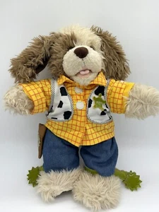 Build a Bear Plüsch Scruffy Shaggy Welpe Hund braun creme 17 Zoll Baby mit Woody Outfit - Bild 1 von 3