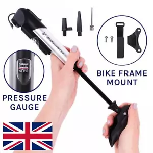 VeloChampion Mini Pump Alloy 9 Road Mountain Bike Bicycle + Pressure Gauge UK - Picture 1 of 10