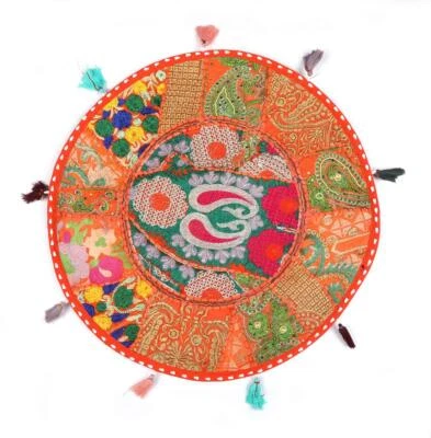 22" Pillow Cover Throw/Tapestry/Bean Bag Large With Bohemian Patchwork Orange - Image 1 of 3