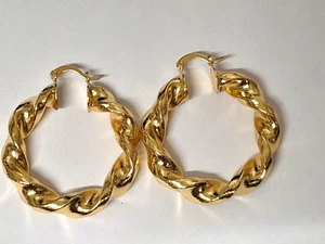 Gold Filled 40mm Chunky Twisted Hoop Earring - Picture 1 of 2