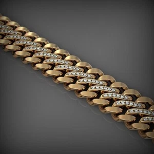 Handmade Gold Plated Mens Bracelet 925 Sterling SIlver White Round CZ Jewelry - Picture 1 of 7