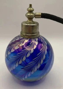 Vintage Irice mundgeblasen irisierend Regenbogen Glas Parfüm Flasche Zerstäuber - Bild 1 von 16