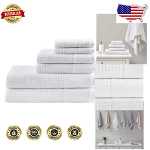Absorbent Waffle Weave Cotton Towel Set - Lightweight & Quick Dry - 6 Pieces - Picture 1 of 7