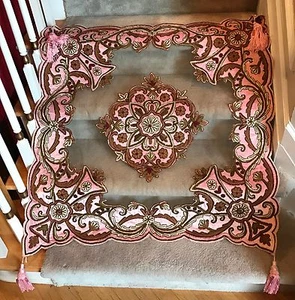 NEW Handmade Velvet Beaded Sheer Runner Table-Topper Tablecloth, PINK 40" Square - Picture 1 of 12