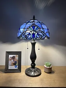 Tiffany Style Table Lamp Baroque Style Lavender Blue Stained Glass LED Bulb H22” - Picture 1 of 8