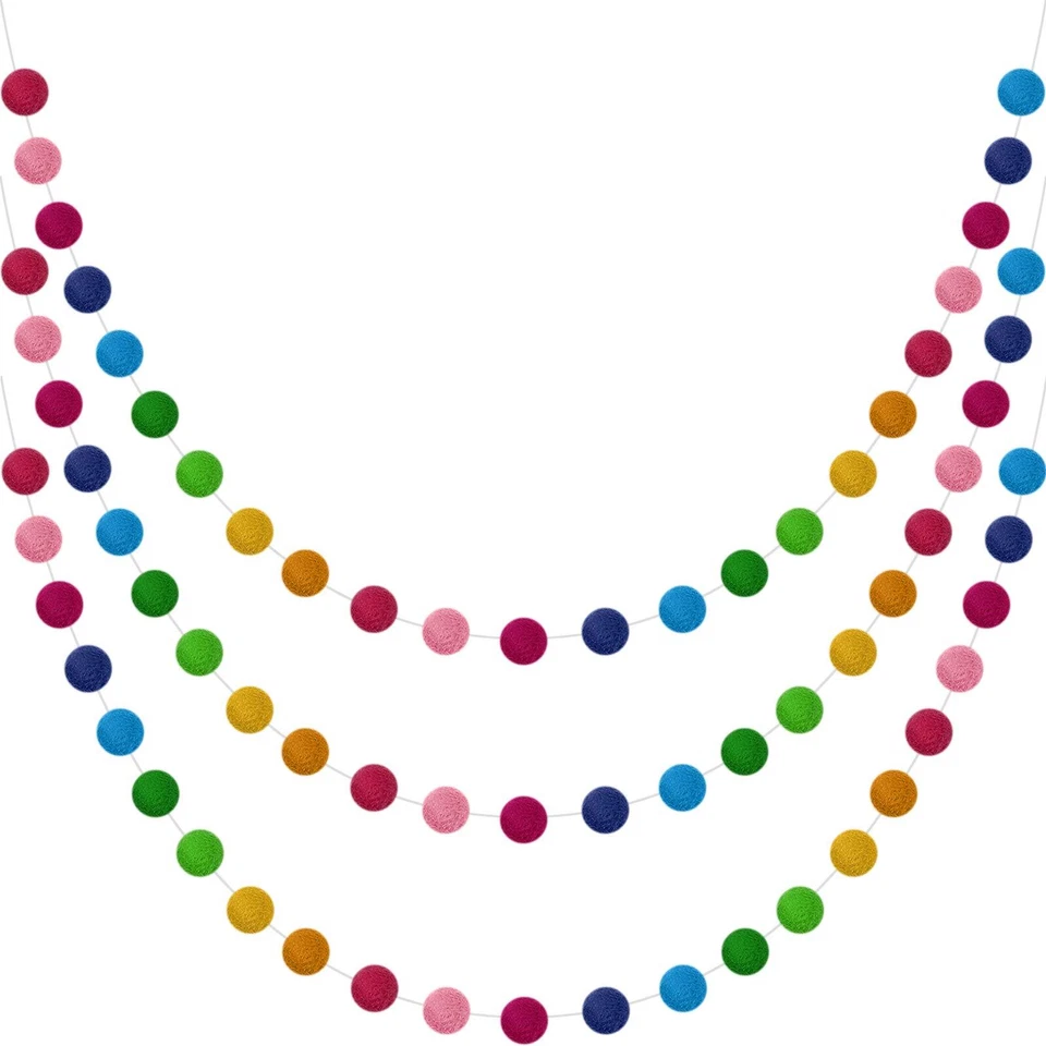 Guirnalda de bolas de fieltro de lana de 3 piezas coloridas con pompones para pared árbol de Navidad Foto 1 de 4