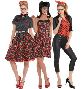 LADIES 1950S FANCY DRESS COSTUME ROCK N ROLL WOMENS OUTFIT 50S 60S FILM MOVIE - Picture 1 of 4