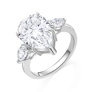 3 Pear Cut Stones Ring 925 Sterling Silver Cubic Zirconia Engagement Non-Tarnish - Picture 1 of 4