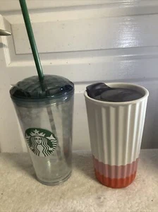 Lot Of 2 Starbucks Mermaid Acrylic-Ceramic (Hot & Cold) 16oz w/Lids - Picture 1 of 8