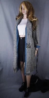 Abrigo Julius Azul Crema Irlandés Espiga Tweed Look Feel Angora Cachemira Seda Talla M Foto 1 de 4